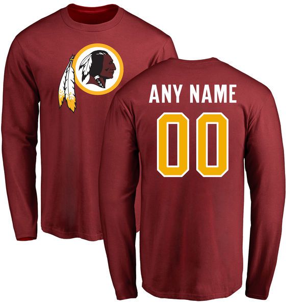 Men Washington Redskins NFL Pro Line Maroon Any Name and Number Logo Custom Long Sleeve T-Shirt->nfl t-shirts->Sports Accessory